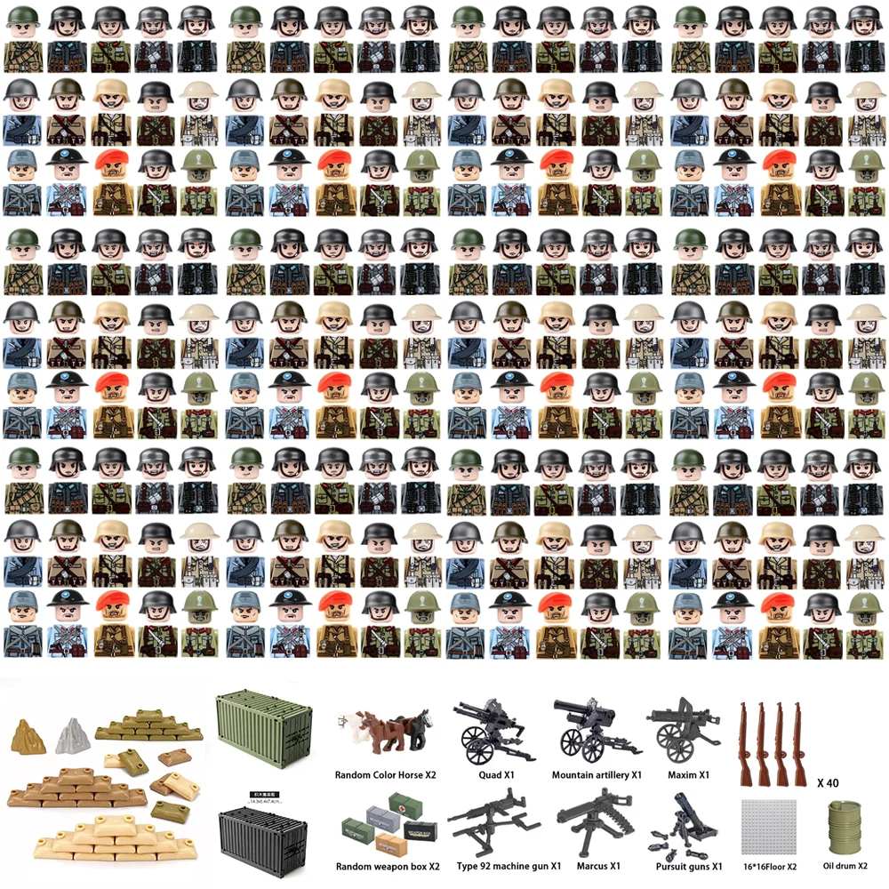 Sandbox Play Set - USA UK WWII Military Building Blocks